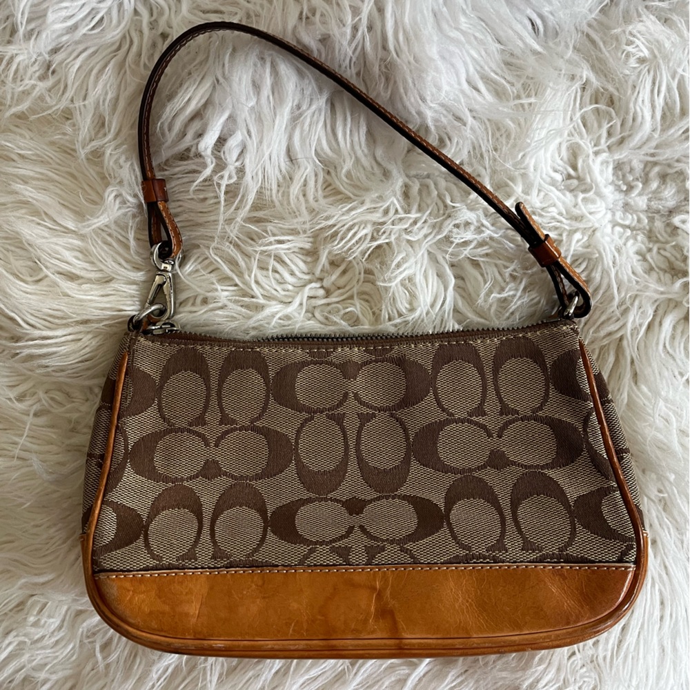 Coach Brown and Tan Signature Shoulder Bag